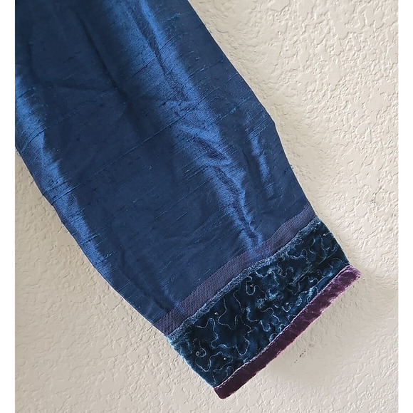 NWT Chico's Silk Jacket Blue Beaded Large 2 Velvet Trim Shimmer Special Occasion - Picture 5 of 8